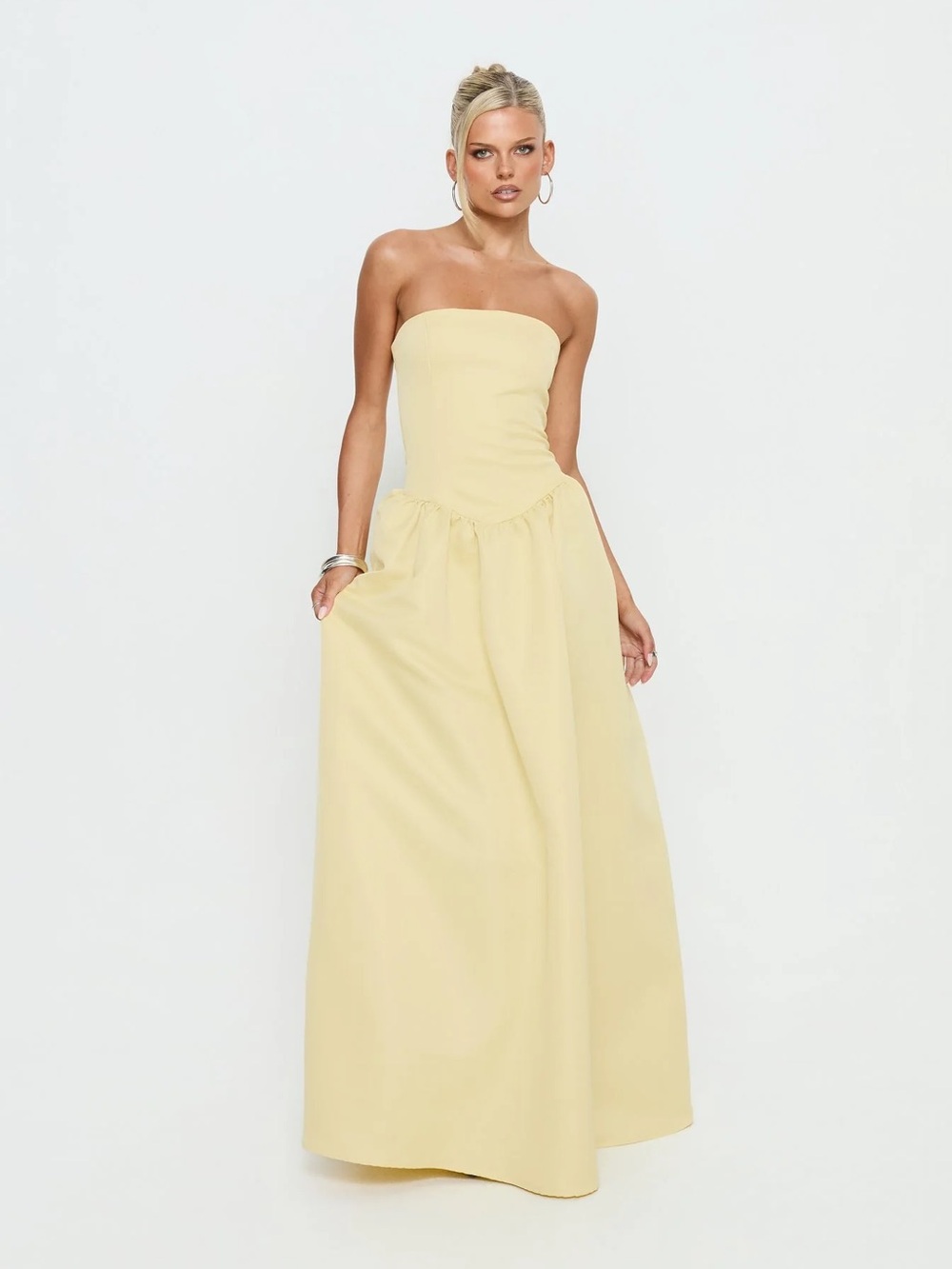 Princess Polly Soft Bloom Drop Waist Strapless Maxi Dress Yellow - Picture 3 of 16